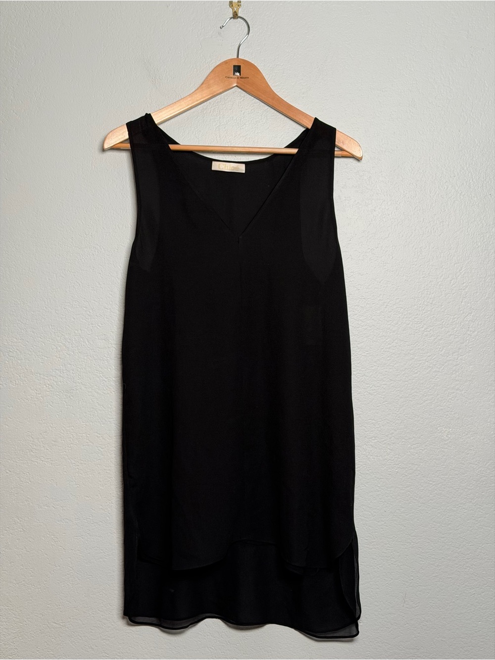 Chloé Black Sleeveless Tunic Long Top 2 layer georgette size FR 38 US 6